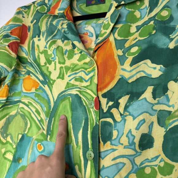 VINTAGE Jams World Hawaiian Floral Blouse Women’s XS Lily Vase Aloha Button Top - Picture 11 of 13